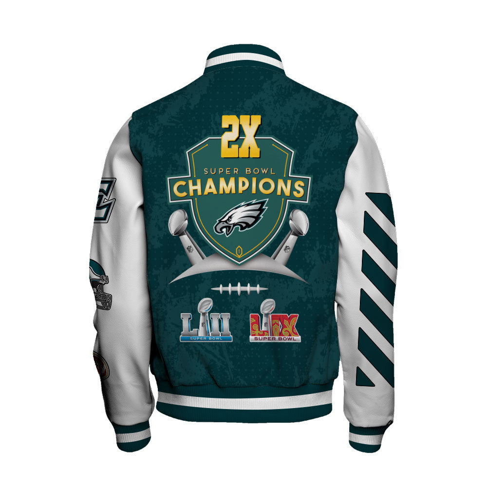 Philadelphia Eagles 2X Super Bowl LIX Champions Winning Spirit Varsity Jacket - All-Over-Printed Jacket