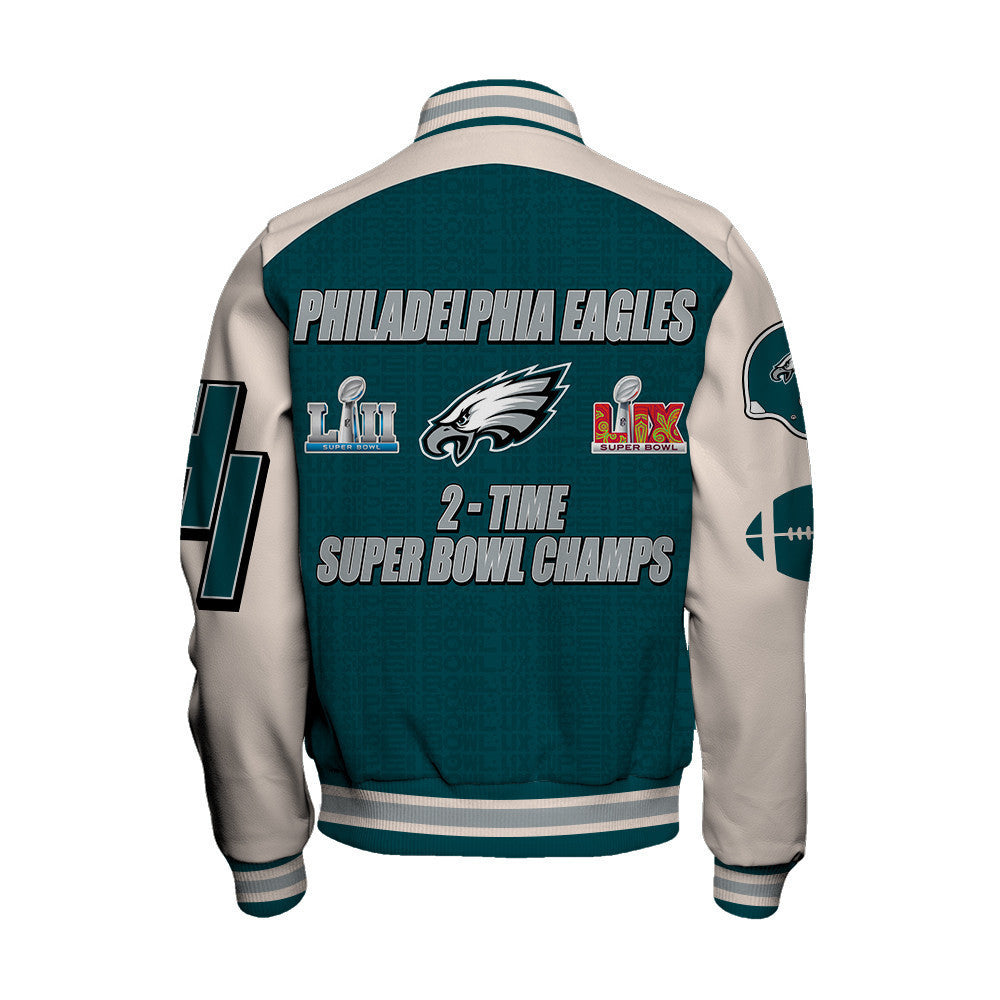 Philadelphia Eagles 2- Time Super Bowl Champions Varsity Jacket - All-Over-Printed Jacket
