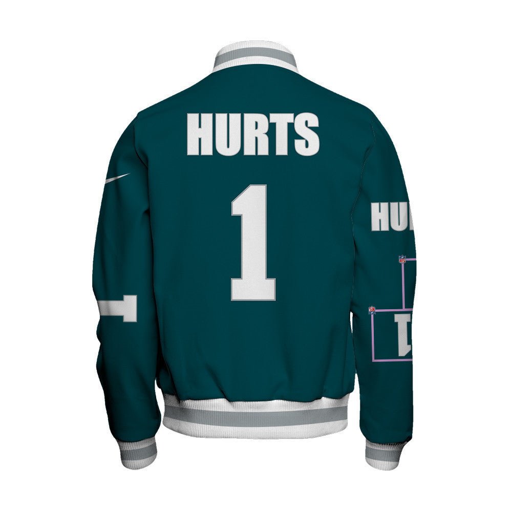 Jalen Hurts #1 Philadelphia Eagles National Football League 2024 Unique Design Unisex Varsity Jacket - All-Over-Printed Jacket