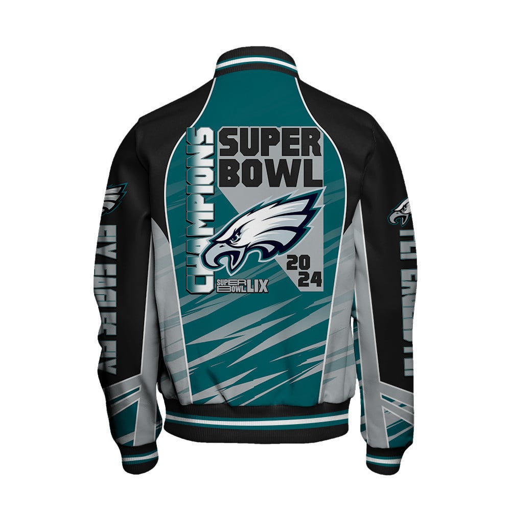 Philadelphia Eagles Super Bowl LIX Champions Clutch Moments Varsity Jacket - All-Over-Printed Jacket