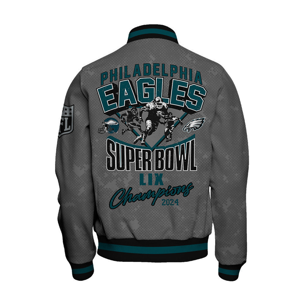 Philadelphia Eagles Super Bowl LIX Champions Victory Secured Varsity Jacket - All-Over-Printed Jacket