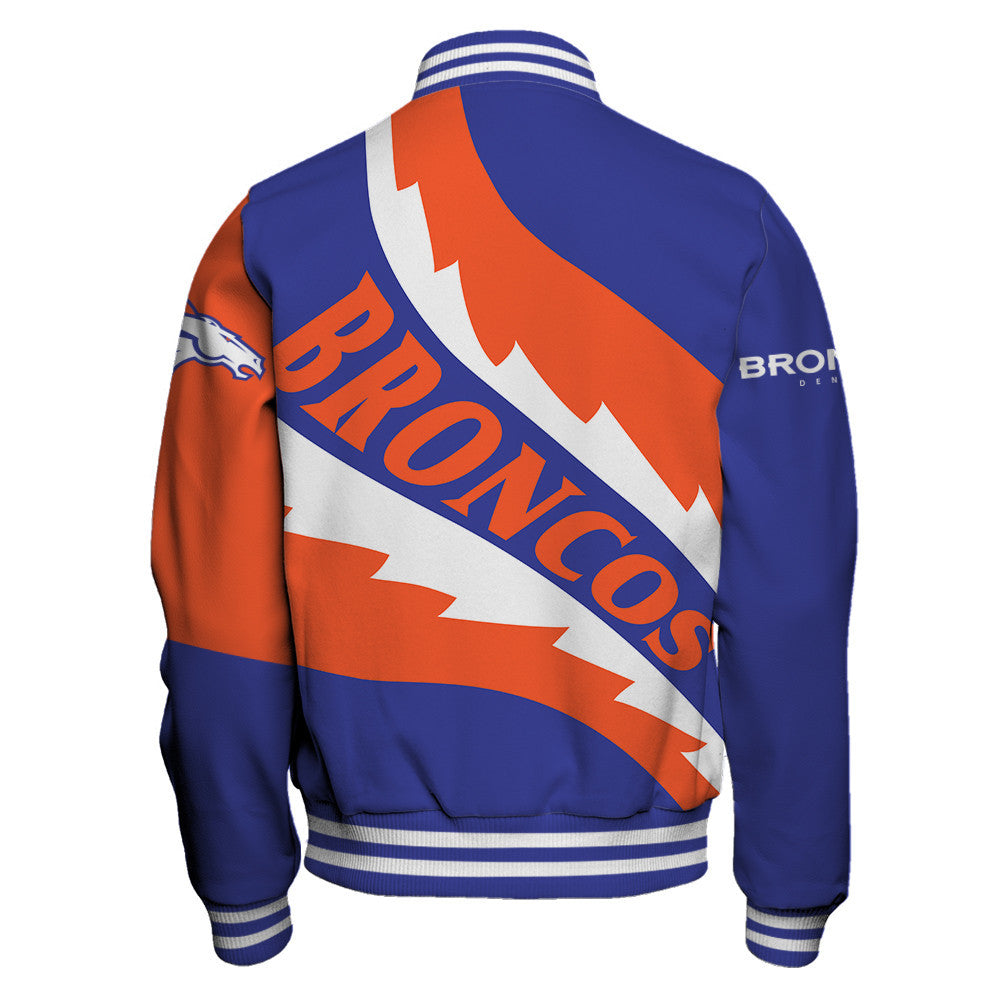 NFL Denver Broncos Saw Blade Pattern Football Fan Style Varsity Jacket