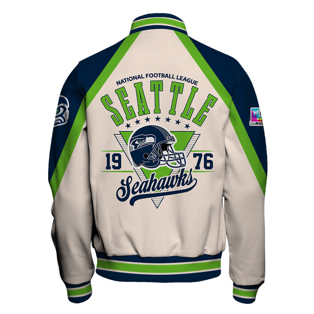 Seattle Seahawks Premium 2025 Cream Colorway Varsity Jacket