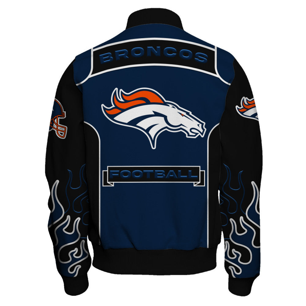 Denver Broncos Show Your Passion With The Fiery Design Varsity Jacket
