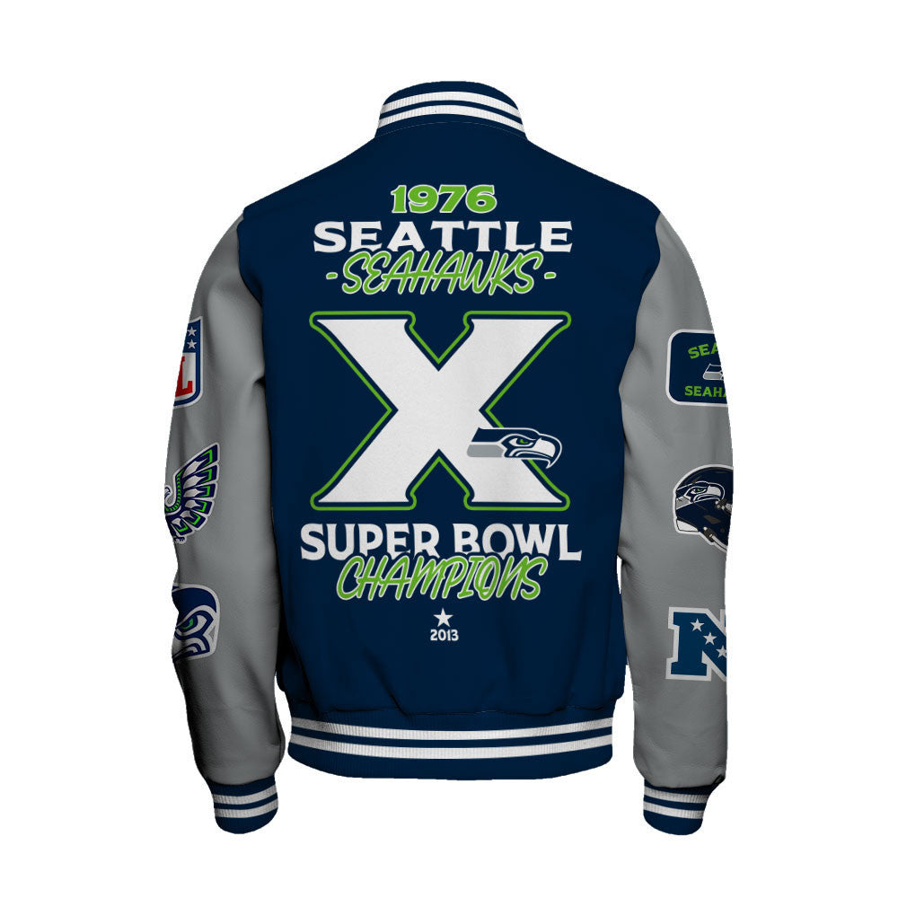 NFL Seattle Seahawks X Super Bowl Champions Iconic Design Varsity Jacket