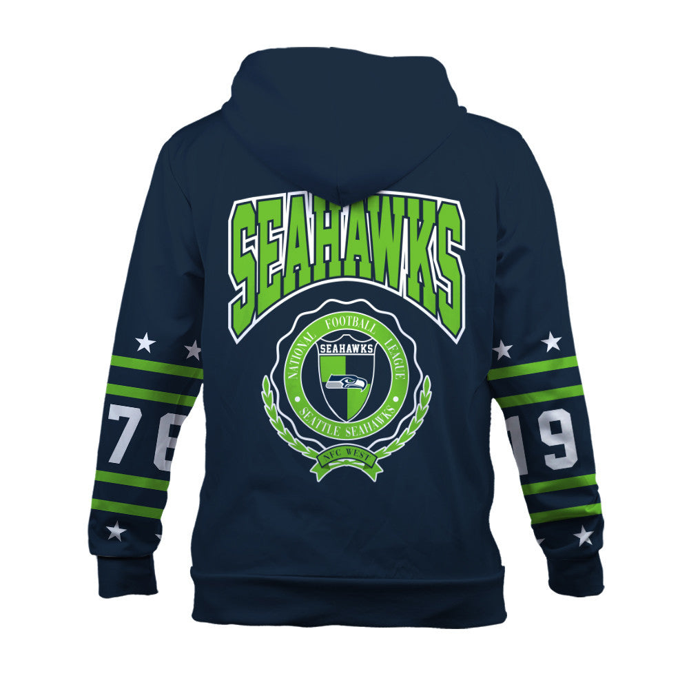 Seattle Seahawks Striped Rib-Knit Design & Foundation Anniversary Graphics 3D Hoodie