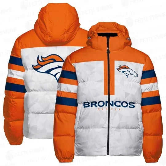 Denver Broncos Orange Hood Stripe Sleeve 3D Down Jacket