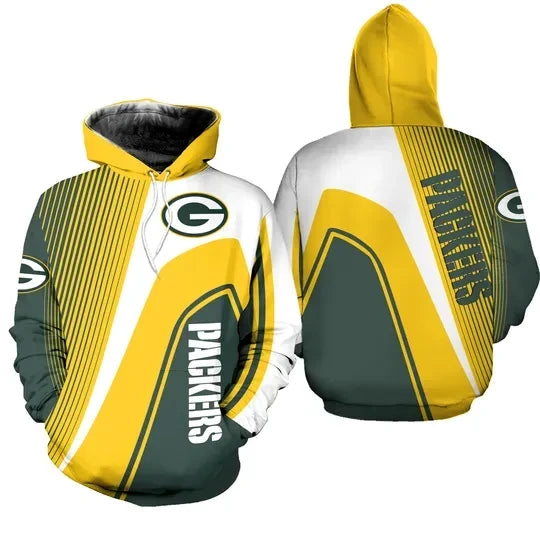 Green Bay Packers Diagonal Block Bold Logo 3D Pullover Hoodie