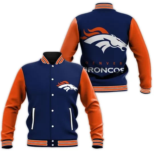 Denver Broncos Navy Body Retro Stripe 3D Baseball Jacket