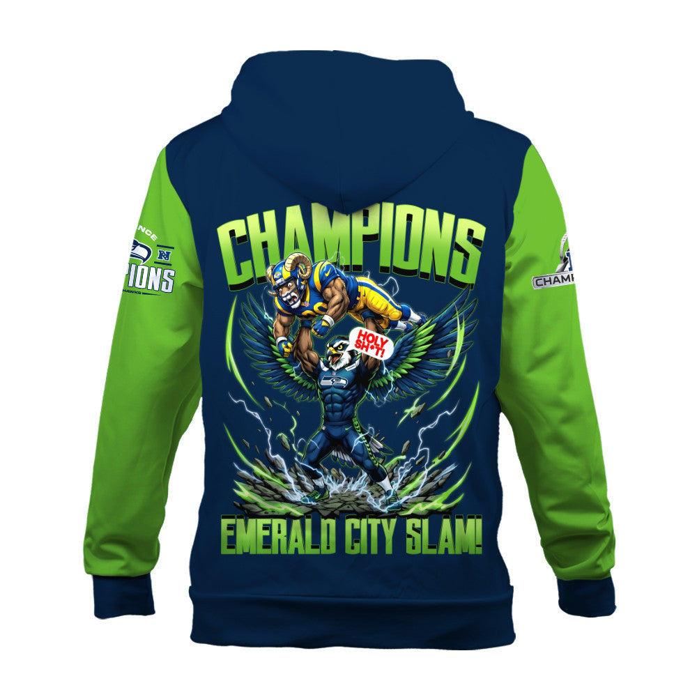 Seattle Seahawks 2025-26 NFC & Super Bowl Champions 3D Zip Hoodie