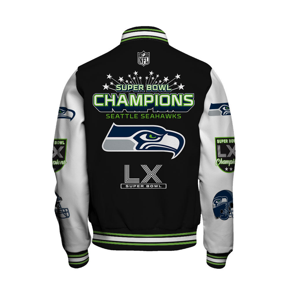 Seattle Seahawks Super Bowl LX Champions Wordmark Varsity Jacket