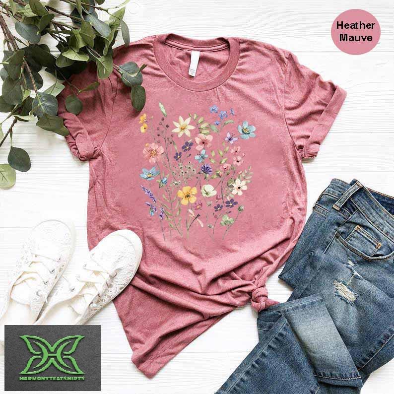 Flower Shirt Aesthetic,Gift For Women Floral Graphic Tee, Wild Flower T-shirt,Boho Botanical Flower Tee, Gift For Gardener,Mothers Day Gift