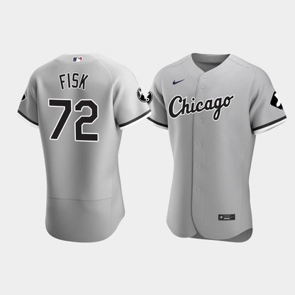 Men's Chicago White Sox Carlton Fisk 72 Gray MR Patch Jersey Jersey