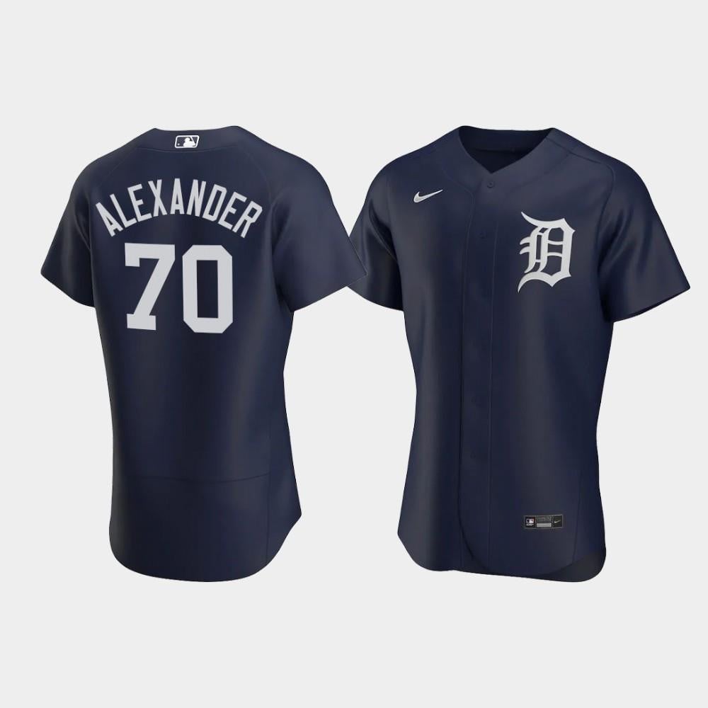Tyler Alexander 70 Detroit Tigers Team Logo Navy Alternate Jersey Jersey