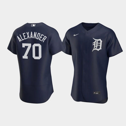 Tyler Alexander 70 Detroit Tigers Team Logo Navy Alternate Jersey Jersey