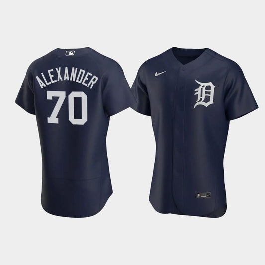 Tyler Alexander 70 Detroit Tigers Team Logo Navy Alternate Jersey Jersey