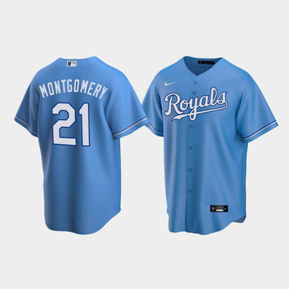 Men's Kansas City Royals 21 Mike Montgomery Light Blue Alternate Jersey Jersey