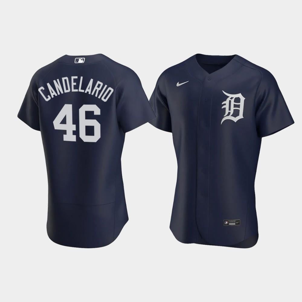 Jeimer Candelario 46 Detroit Tigers Team Logo Navy Alternate Jersey Jersey