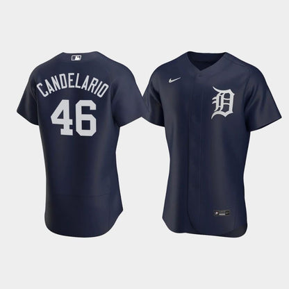 Jeimer Candelario 46 Detroit Tigers Team Logo Navy Alternate Jersey Jersey