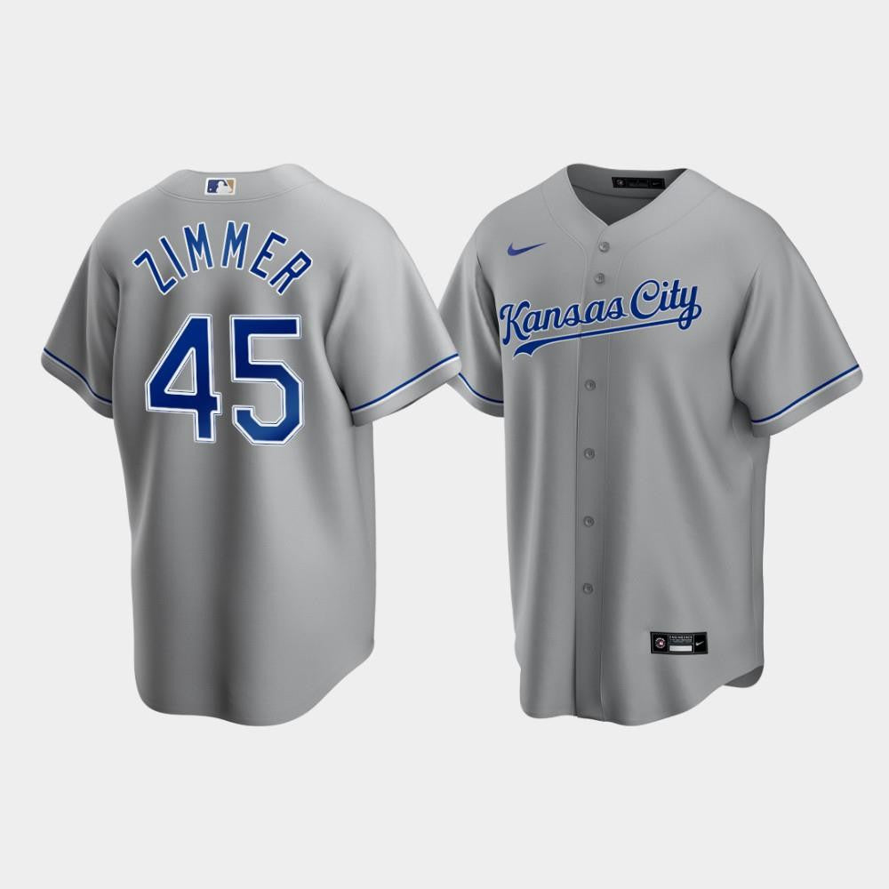 Men's Kansas City Royals Kyle Zimmer 45 Gray Road Cool Base Jersey Jersey