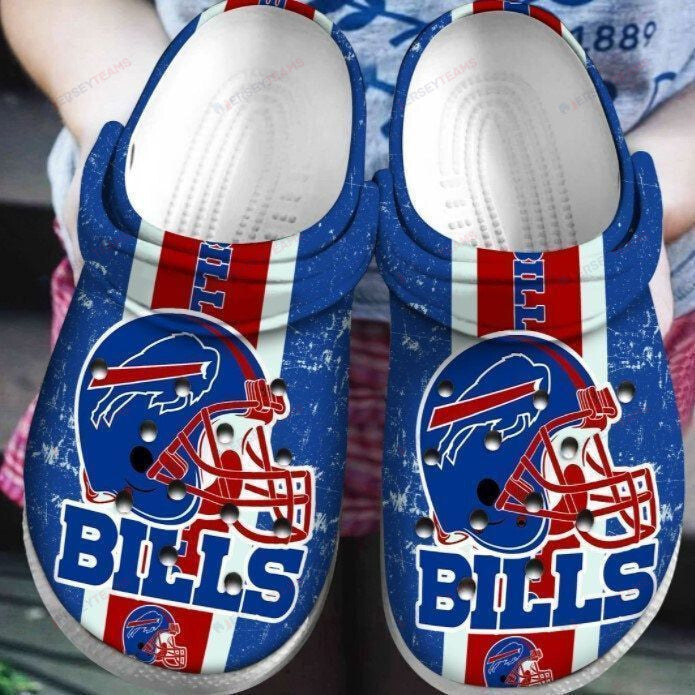Buffalo Bills Helmet Pattern Crocs Classic Clogs Shoes In Blue & Red - AOP Clog