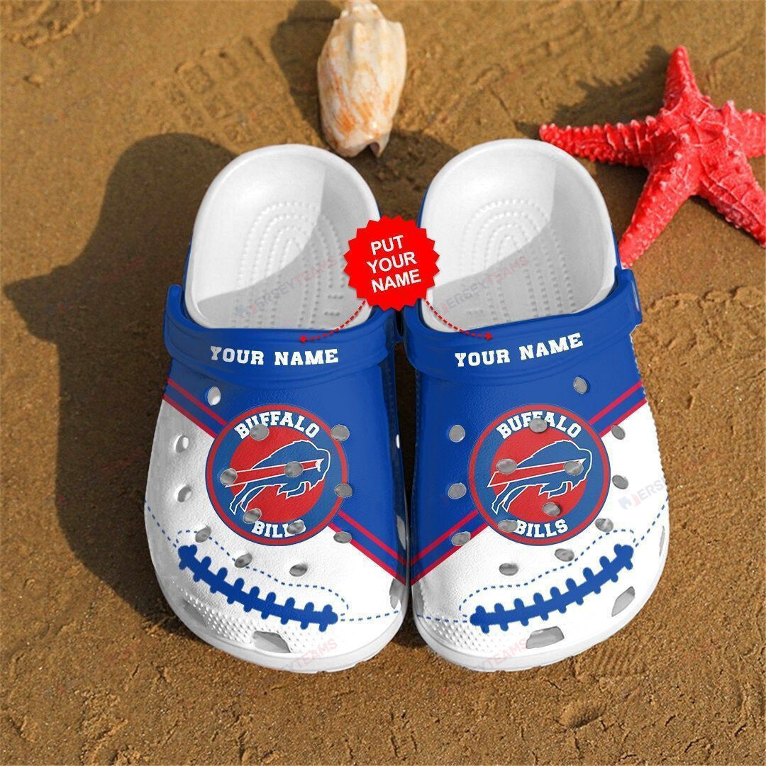 Buffalo Bills Custom Name Logo Pattern Crocs Classic Clogs Shoes In Blue & White - AOP Clog