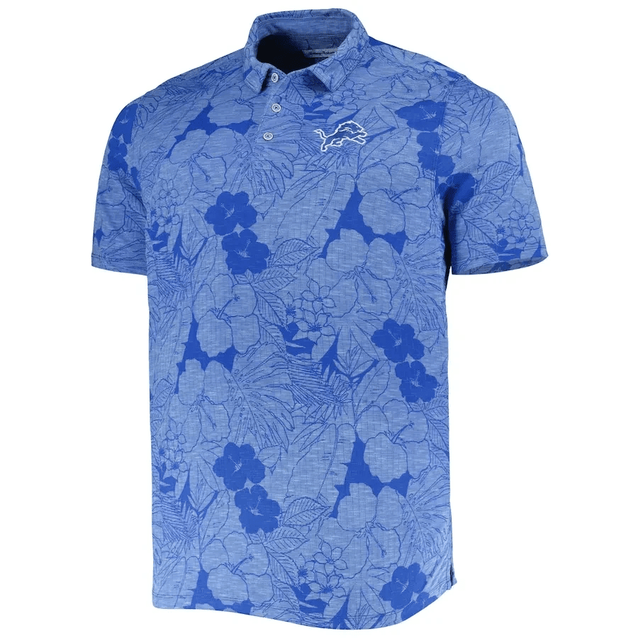 Detroit Lions Men Polo Shirt Floral Flowers Pattern Printed - Blue