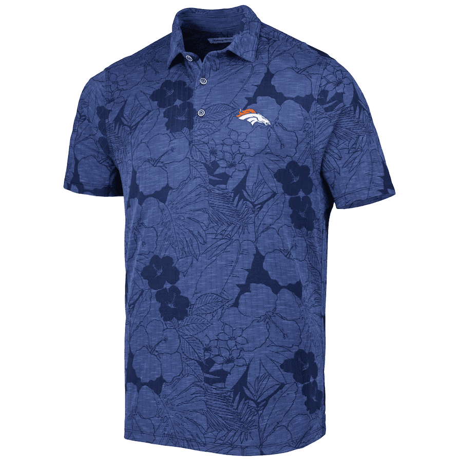 Denver Broncos Men Polo Shirt Floral Flowers Pattern Printed - Navy