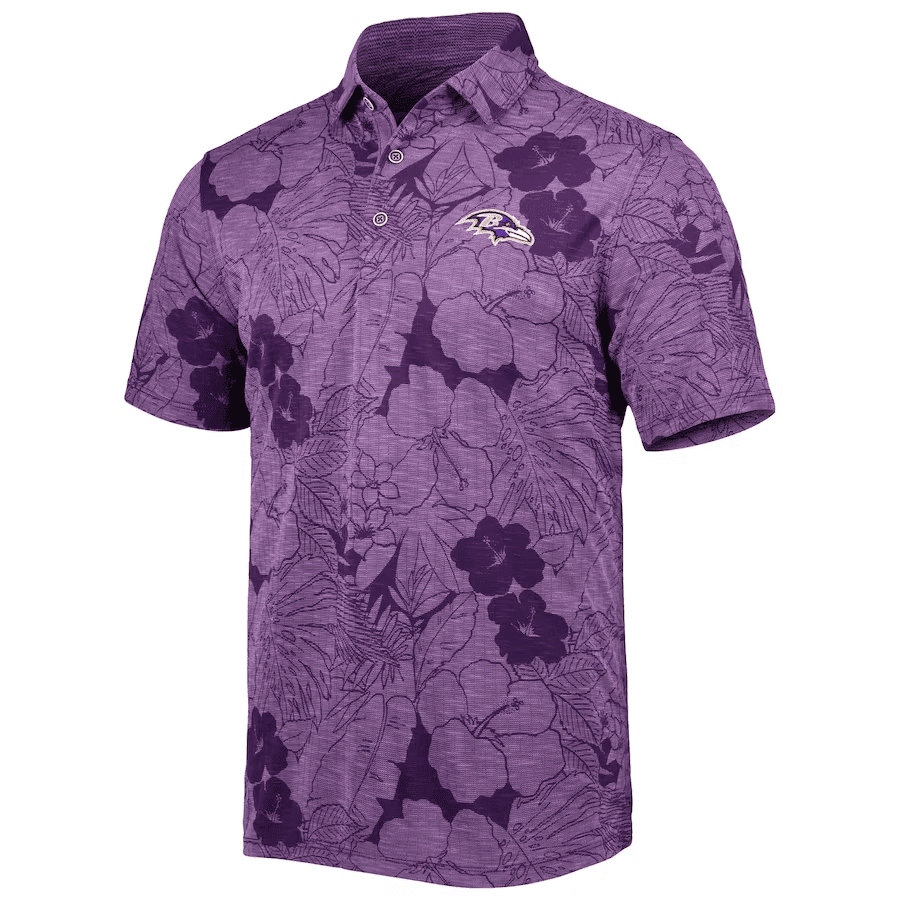 Baltimore Ravens Men Polo Shirt Floral Flowers Pattern Printed - Purple