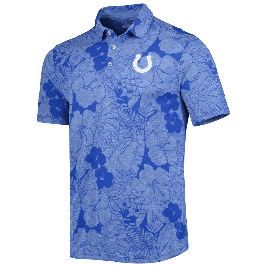 Indianapolis Colts Men Polo Shirt Floral Flowers Pattern Printed - Black