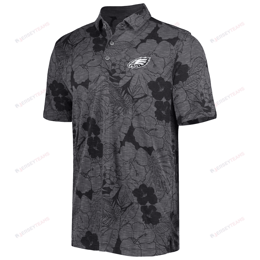 Philadelphia Eagles Men Polo Shirt Floral Flowers Pattern Printed - Black