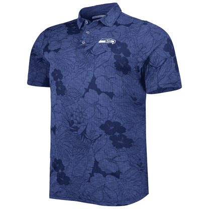 Seattle Seahawks Men Polo Shirt Floral Flowers Pattern Printed - Navy