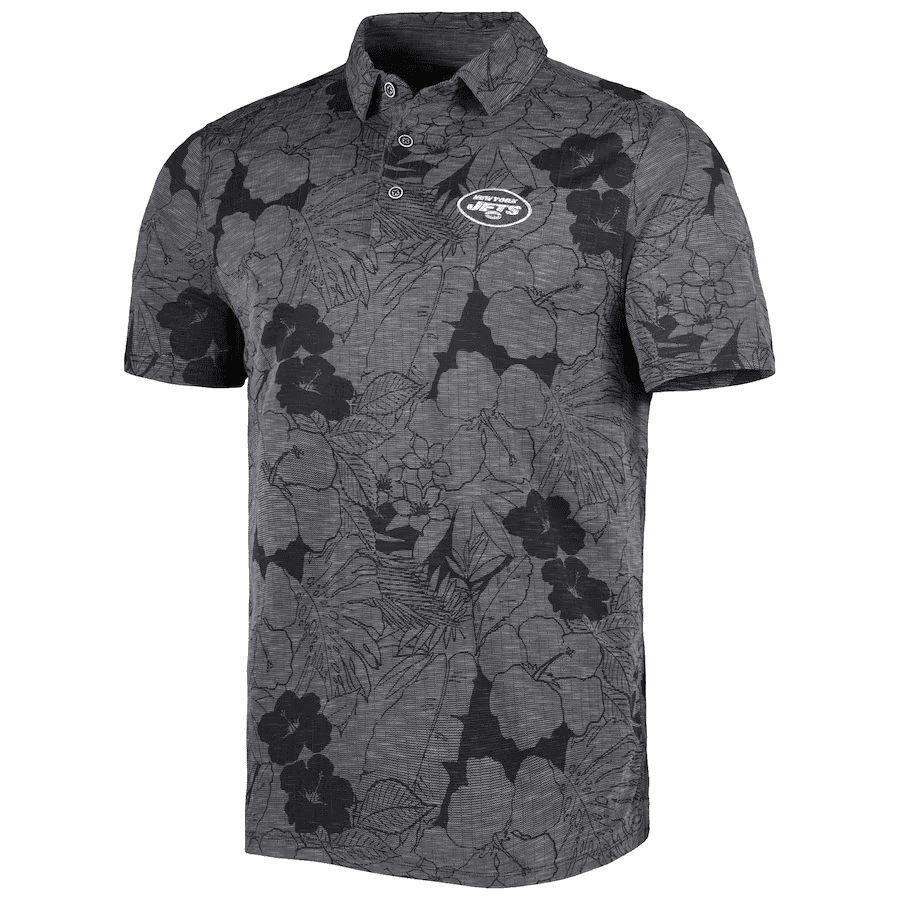 New York Jets Men Polo Shirt Floral Flowers Pattern Printed - Black