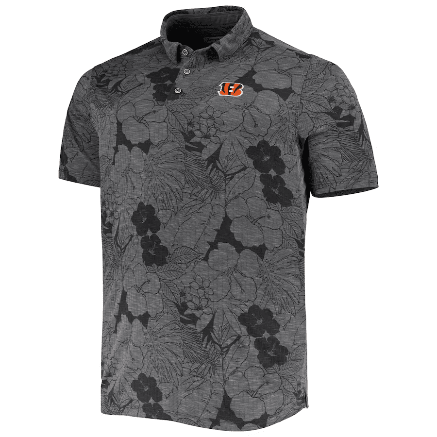 Cincinnati Bengals Men Polo Shirt Floral Flowers Pattern Printed - Black