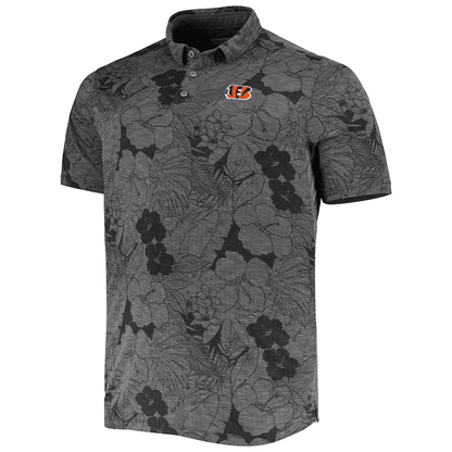 Cincinnati Bengals Men Polo Shirt Floral Flowers Pattern Printed - Black