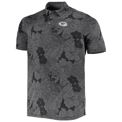Green Bay Packers Men Polo Shirt Floral Flowers Pattern Printed - Black