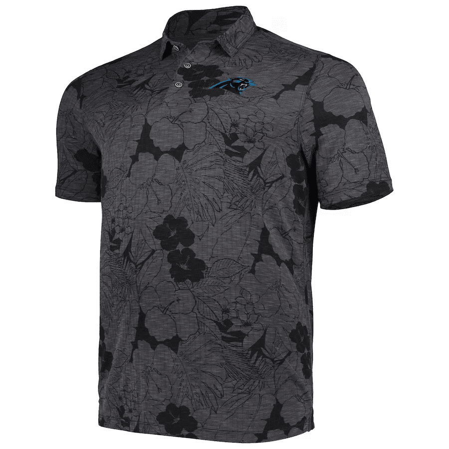 Carolina Panthers Men Polo Shirt Floral Flowers Pattern Printed - Black
