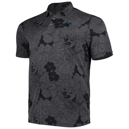 Carolina Panthers Men Polo Shirt Floral Flowers Pattern Printed - Black