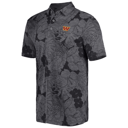 Washington Commanders Men Polo Shirt Floral Flowers Pattern Printed - Black