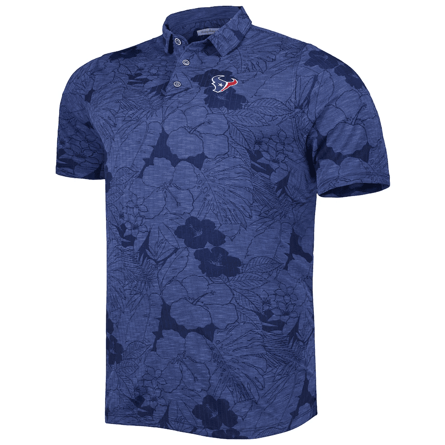 Houston Texans Men Polo Shirt Floral Flowers Pattern Printed - Navy