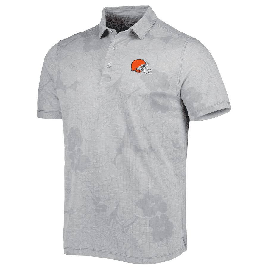Cleveland Browns Men Polo Shirt Floral Flowers Pattern Printed - Gray