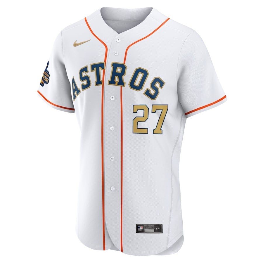 Jose Altuve 27 Houston Astros 2023 Gold Collection Player Elite Jersey - White