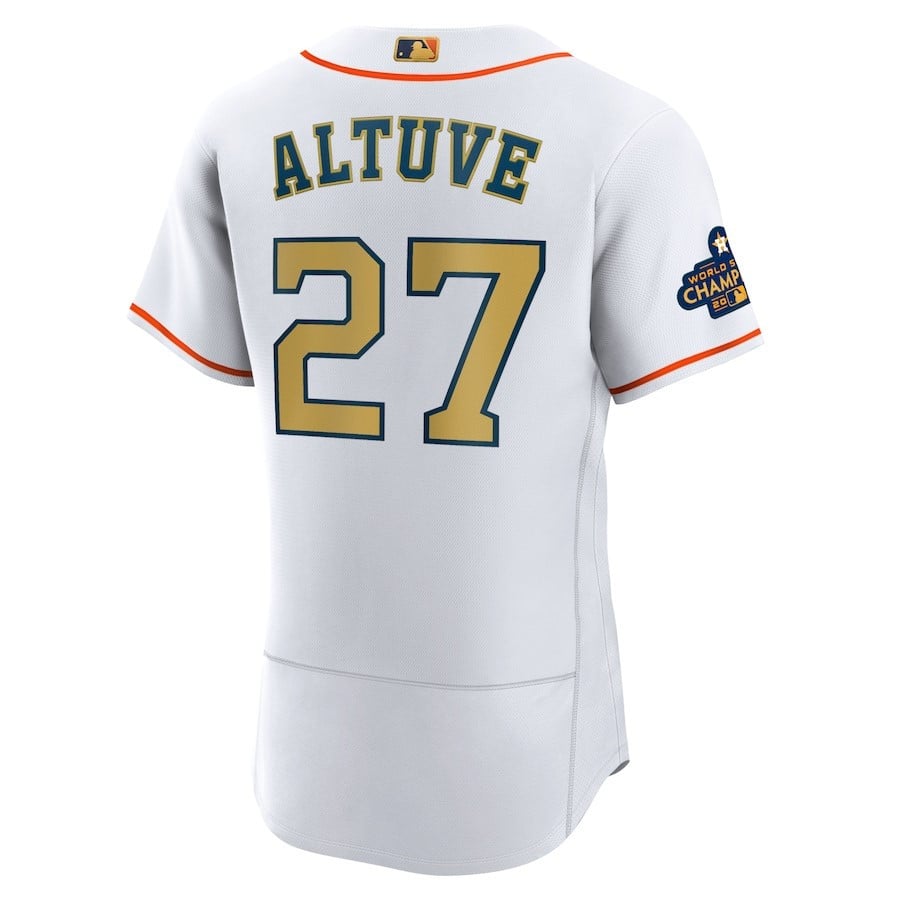 Jose Altuve 27 Houston Astros 2023 Gold Collection Player Elite Jersey - White