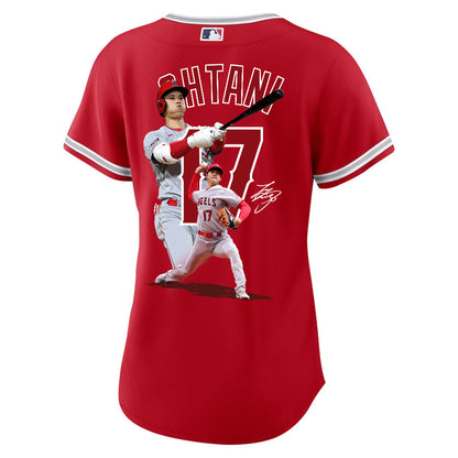 Shohei Ohtani 17 Los Angeles Angels Signed Decisive Blow 2023 Alternate Women Jersey - Red