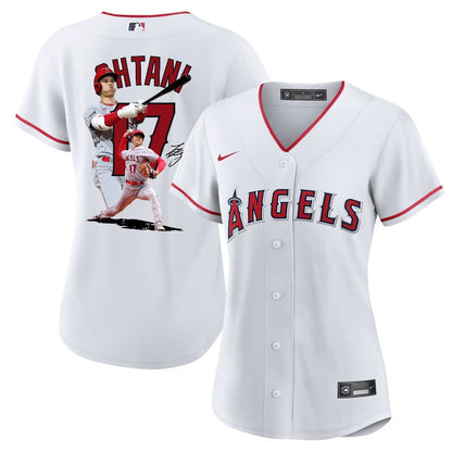 Shohei Ohtani 17 Los Angeles Angels Signed Decisive Blow 2023 Home Women Jersey - White