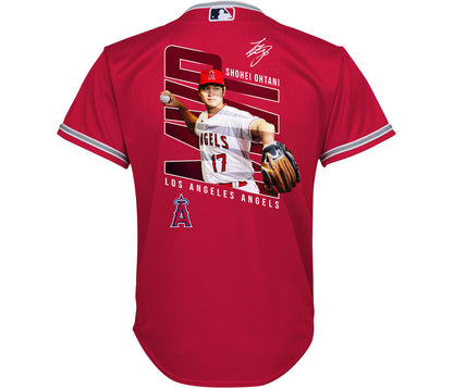 Shohei Ohtani 17 Los Angeles Angels Signed Logo 2023 Alternate Player YOUTH Jersey - Red