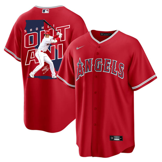 Shohei Ohtani 17 Los Angeles Angels Signed Map 2023 Alternate Player Men Jersey - Red