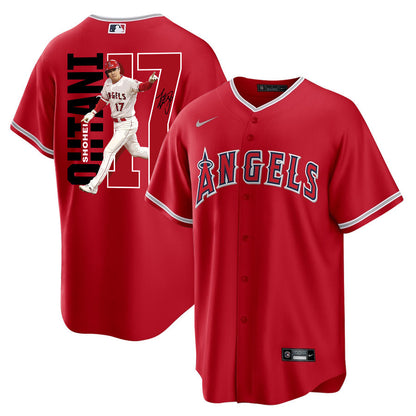 Shohei Ohtani 17 Los Angeles Angels Signed Run 2023 Alternate Player Men Jersey - Red