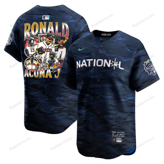 Ronald Acuña Jr. 13 Atlanta Braves Signed Posture 2023 All-Star Game Limited Player Men Jersey - Royal