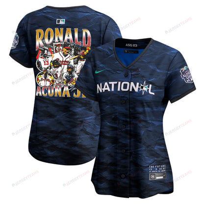 Ronald Acuña Jr. 13 Atlanta Braves Signed Posture 2023 All-Star Game Limited Player Women Jersey - Royal